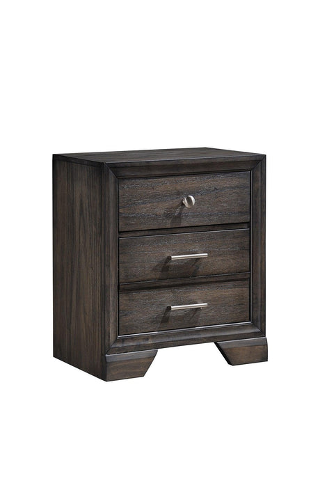 Jaymes Night Stand Gray, Modern And Sleek Wood, Classic Metal And Knob 3 Drawers - Ella Furniture