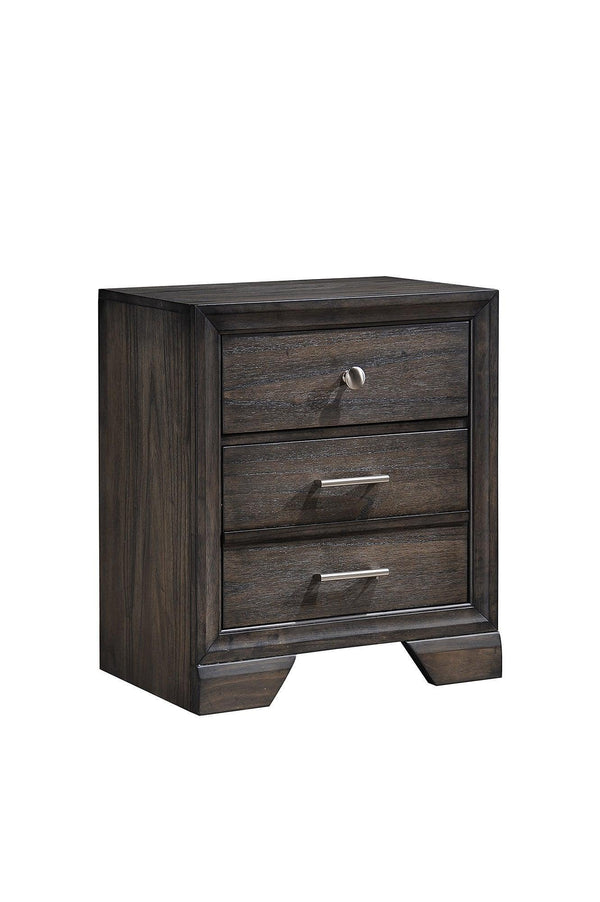 Jaymes Night Stand Gray, Modern And Sleek Wood, Classic Metal And Knob 3 Drawers - Ella Furniture