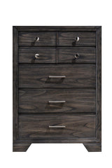 Jaymes Chest Gray, Contemporary Modern Wood, Kenlin Metal And Nickel 5 Drawers - Ella Furniture