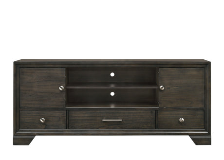 Jaymes Modern Dark Brown Tv Stand, Contemporary Dark Wood TV Stand With Open Shelving And Storage - Ella Furniture