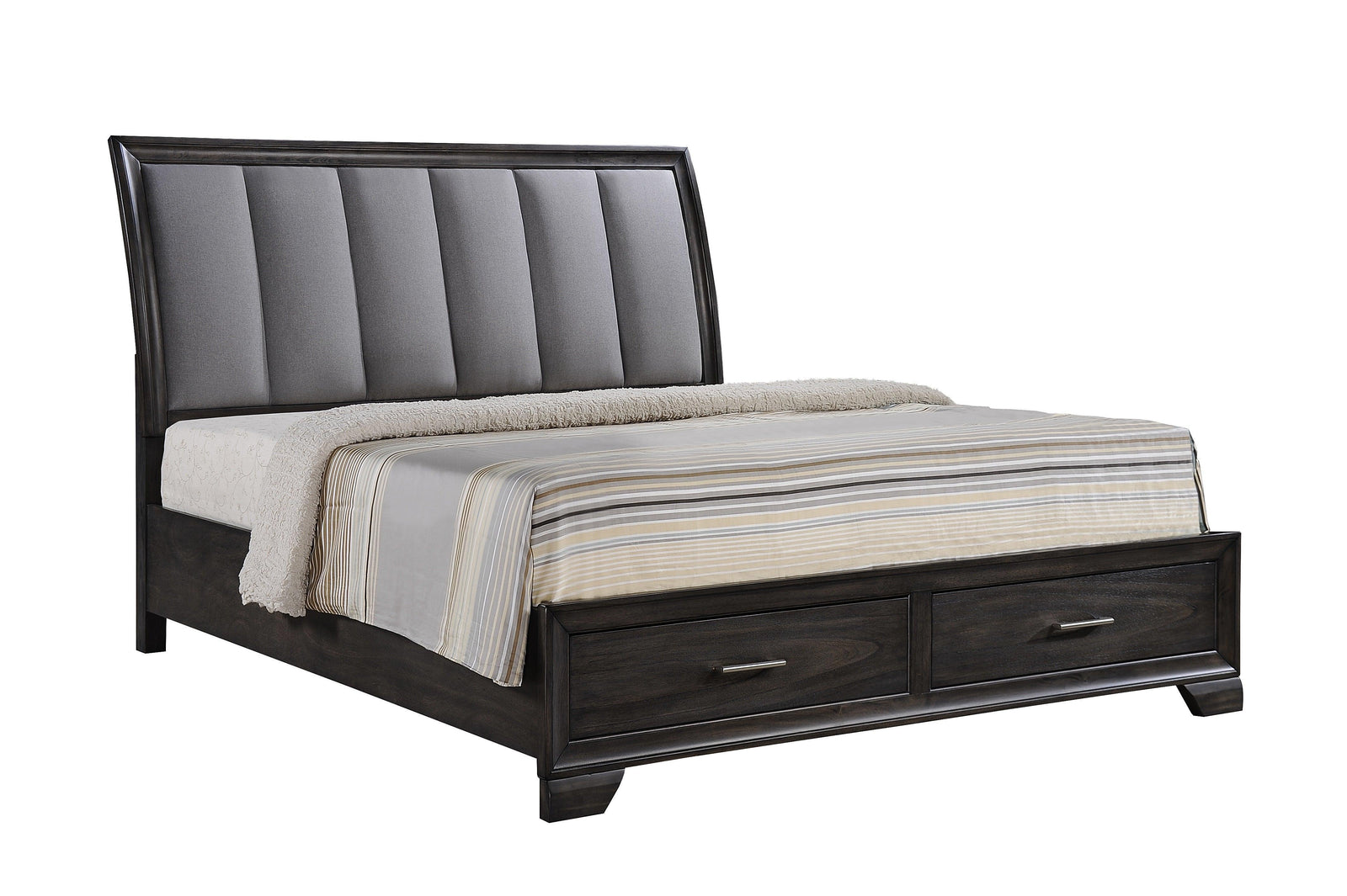 Jaymes Gray Sleek And Modern Contemporary Wood Fabric King Storage Platform Bed - Ella Furniture