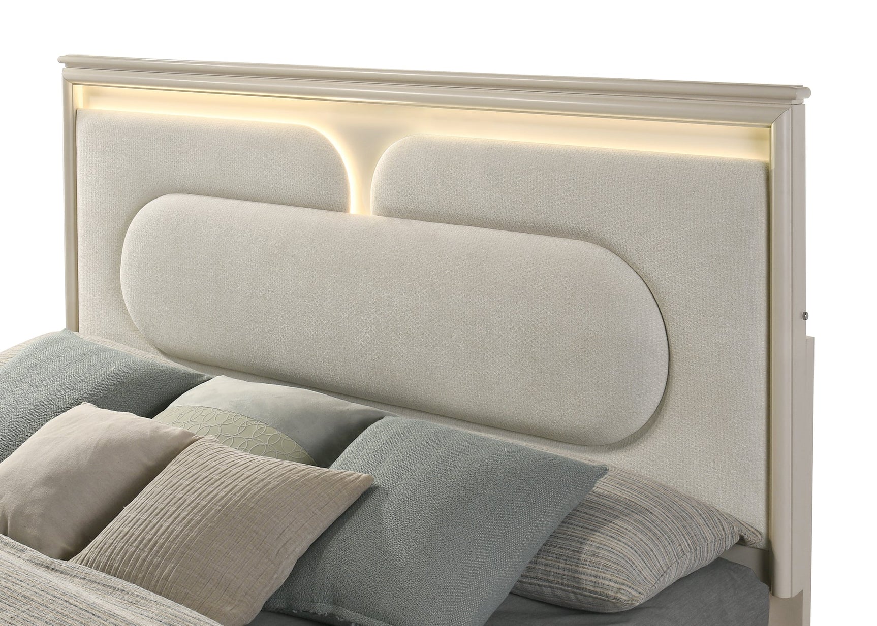Aviana Beige Upholstered LED Storage Platform Bedroom Set