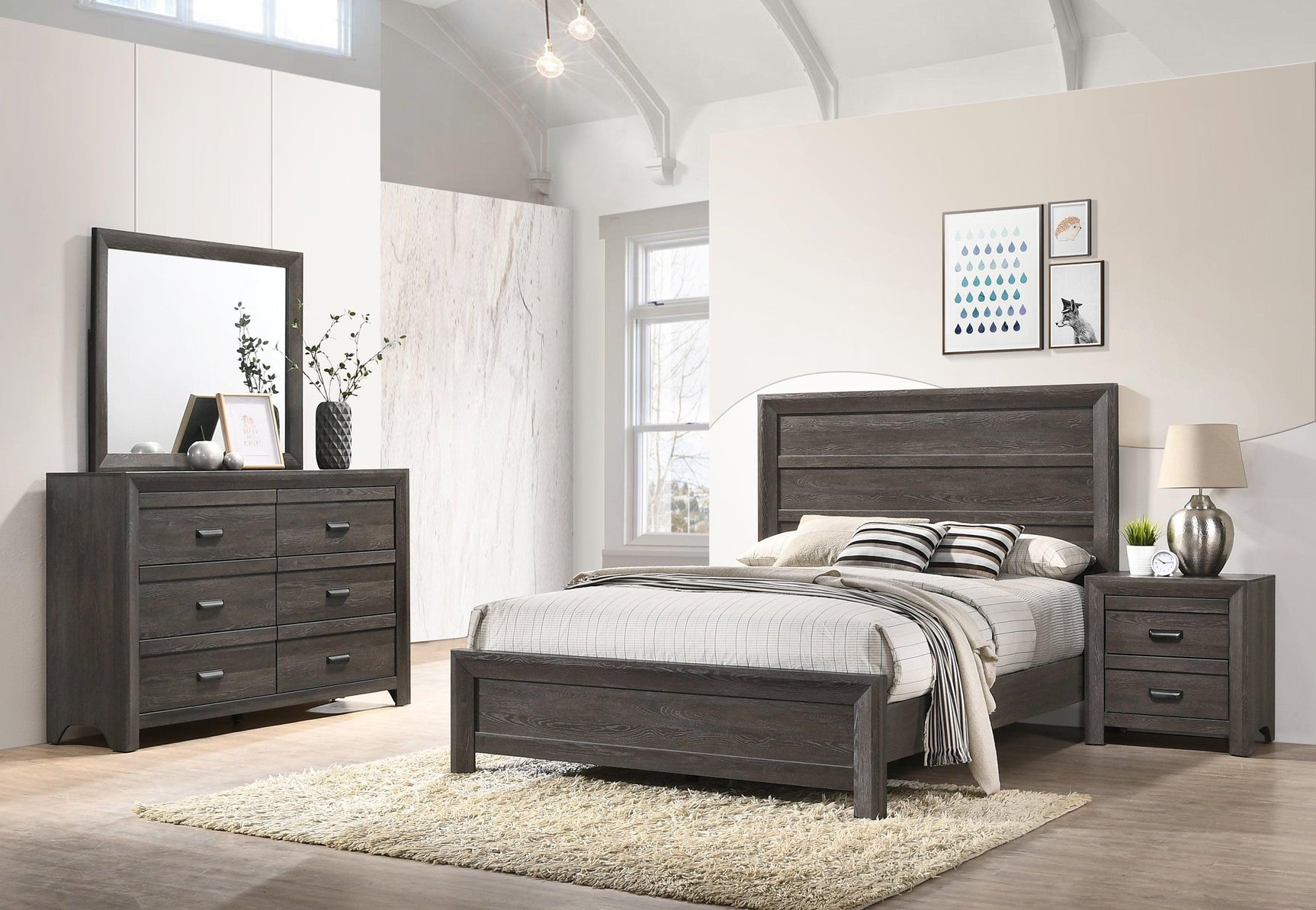 Adelaide Brown Finish Classic And Modern Contemporary Wood Panel Bedroom Set - Ella Furniture