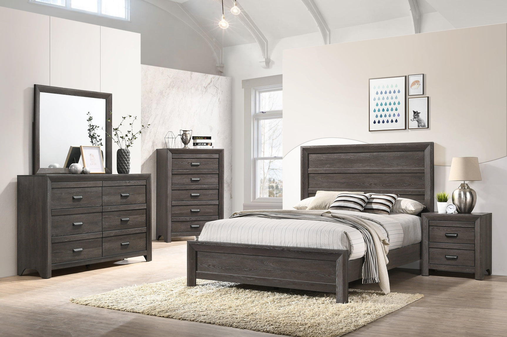 Adelaide Brown Finish Classic And Modern Contemporary Wood Panel Bedroom Set - Ella Furniture