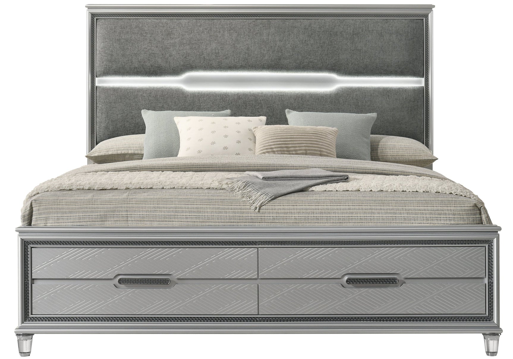 Amiri Gray Upholstered LED Panel Bedroom Set