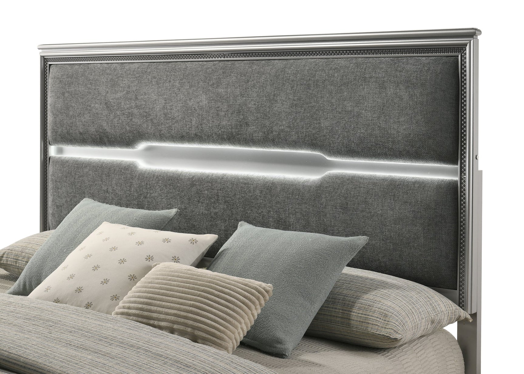 Amiri Gray Upholstered LED Panel Bedroom Set