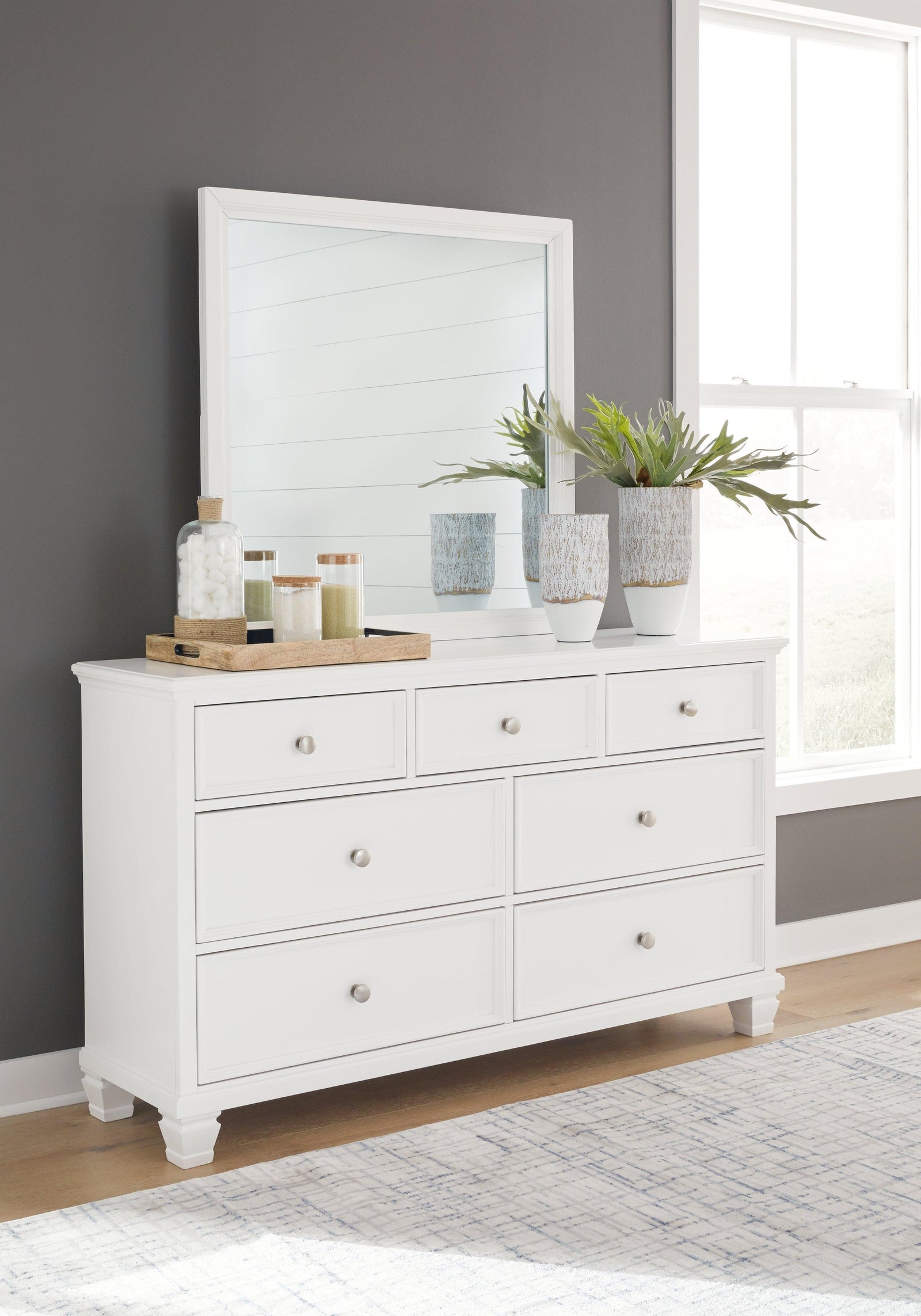 Fortman White Dresser And Mirror