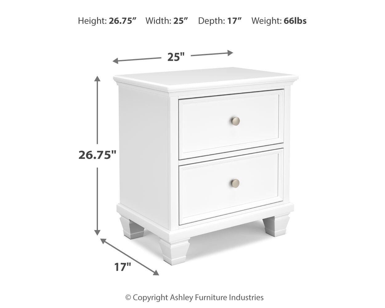 Fortman White Panel Storage Bedroom Set dimension view