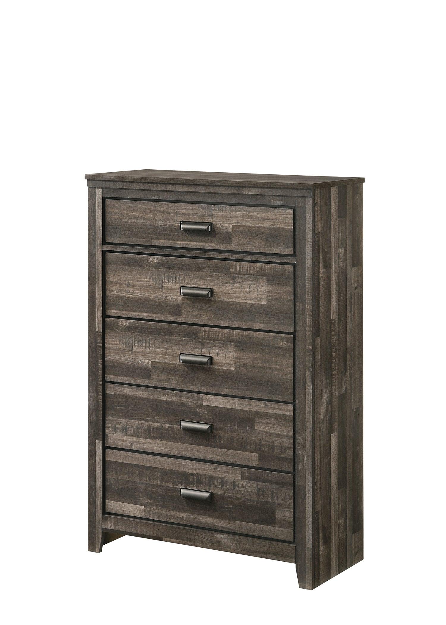 Carter Chest Brown, Transitional Modern Wood, 5 Drawers - Ella Furniture