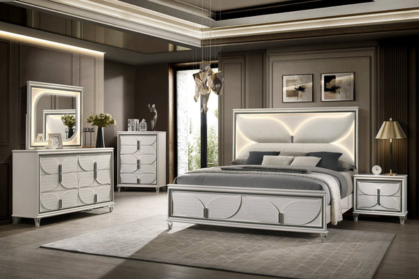 Hayma White Upholstered LED Panel Bedroom Set