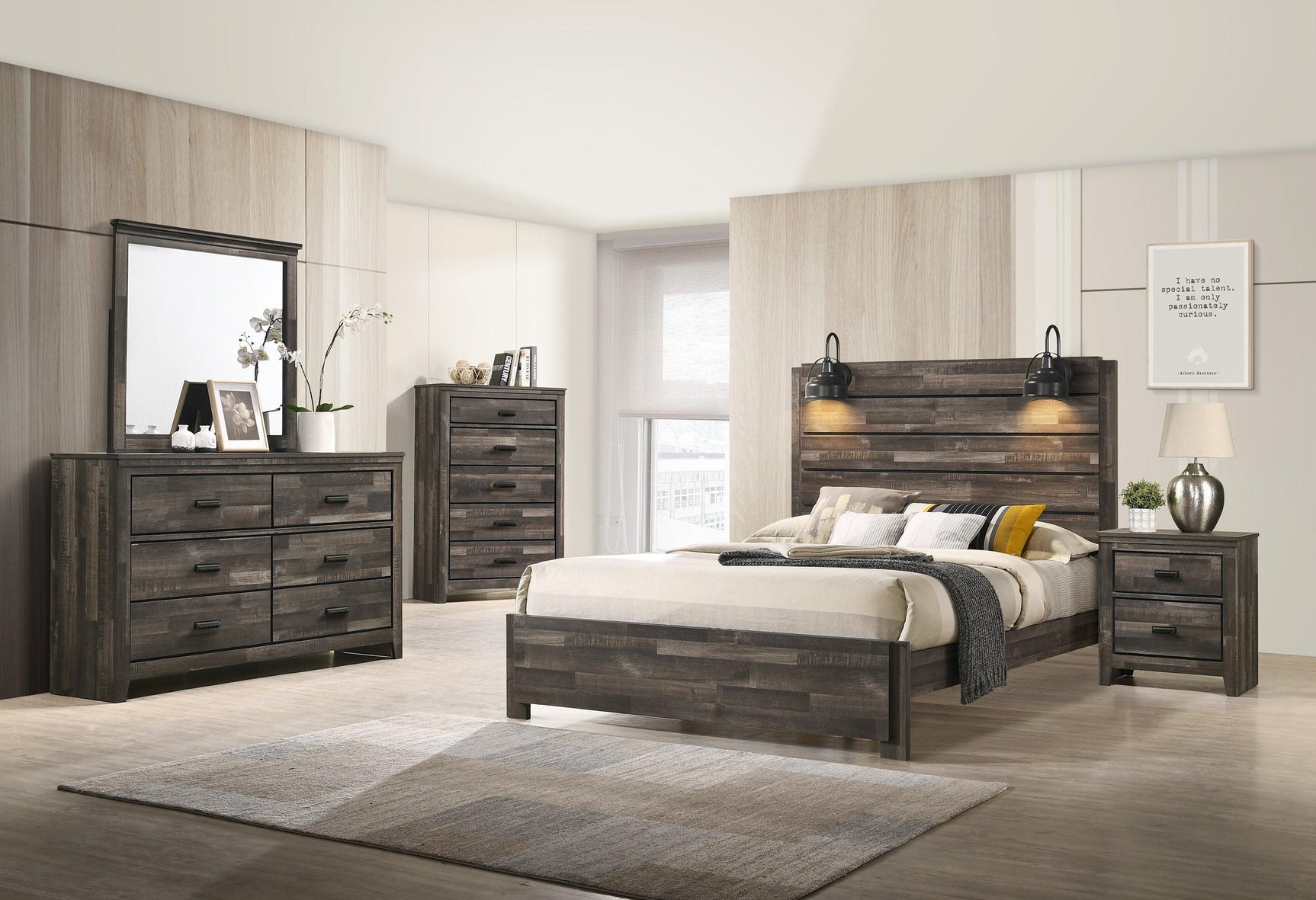 Carter Chest Brown, Transitional Modern Wood, 5 Drawers - Ella Furniture