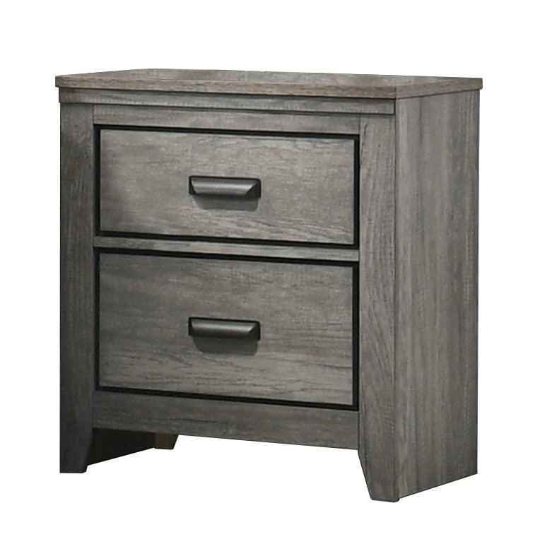 Carter Night Stand Gray, Rustic And Contemporary Modern Wood, 2 Spacious Drawers - Ella Furniture