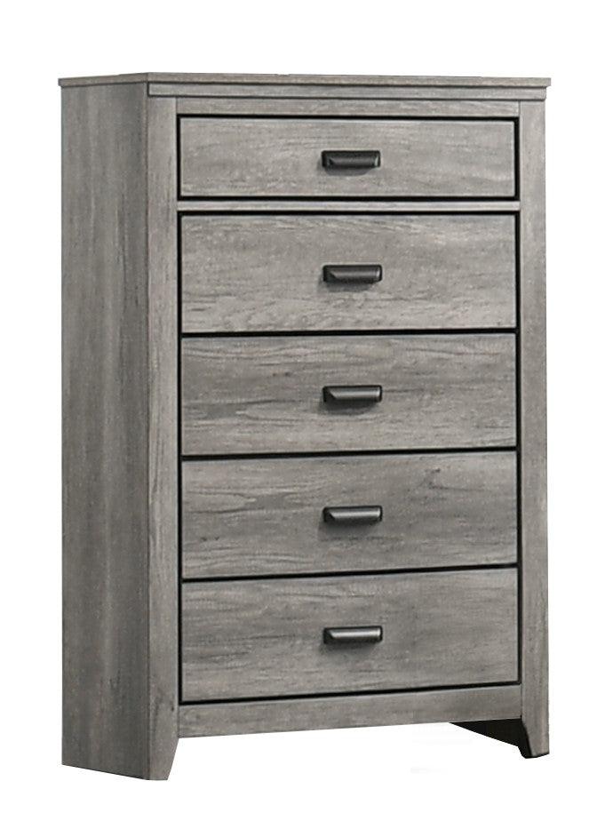 Carter Chest Gray, Transitional Modern Wood, 5 Drawers - Ella Furniture