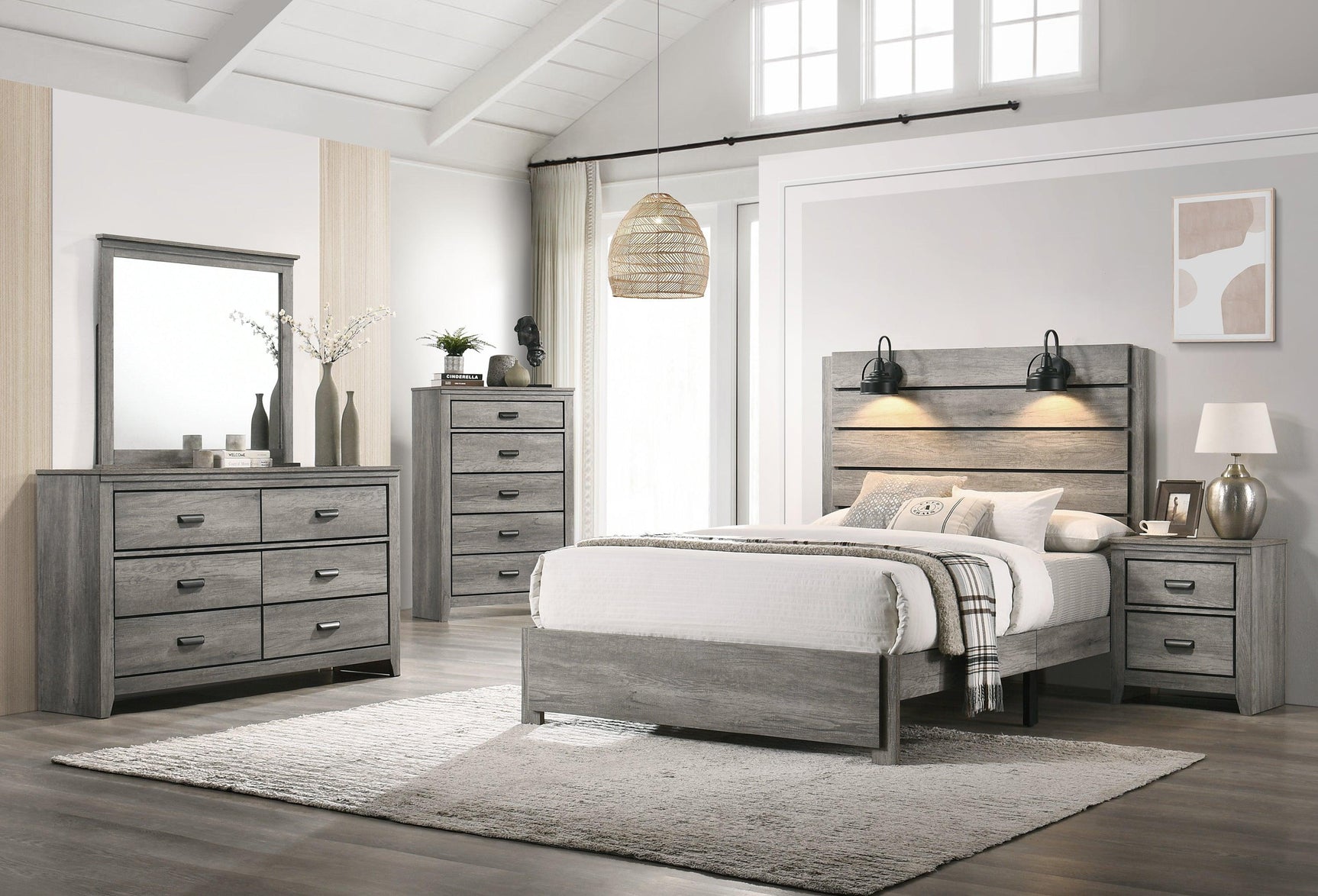 Carter Gray Classic And Modern Wood Queen Platform Bed - Ella Furniture