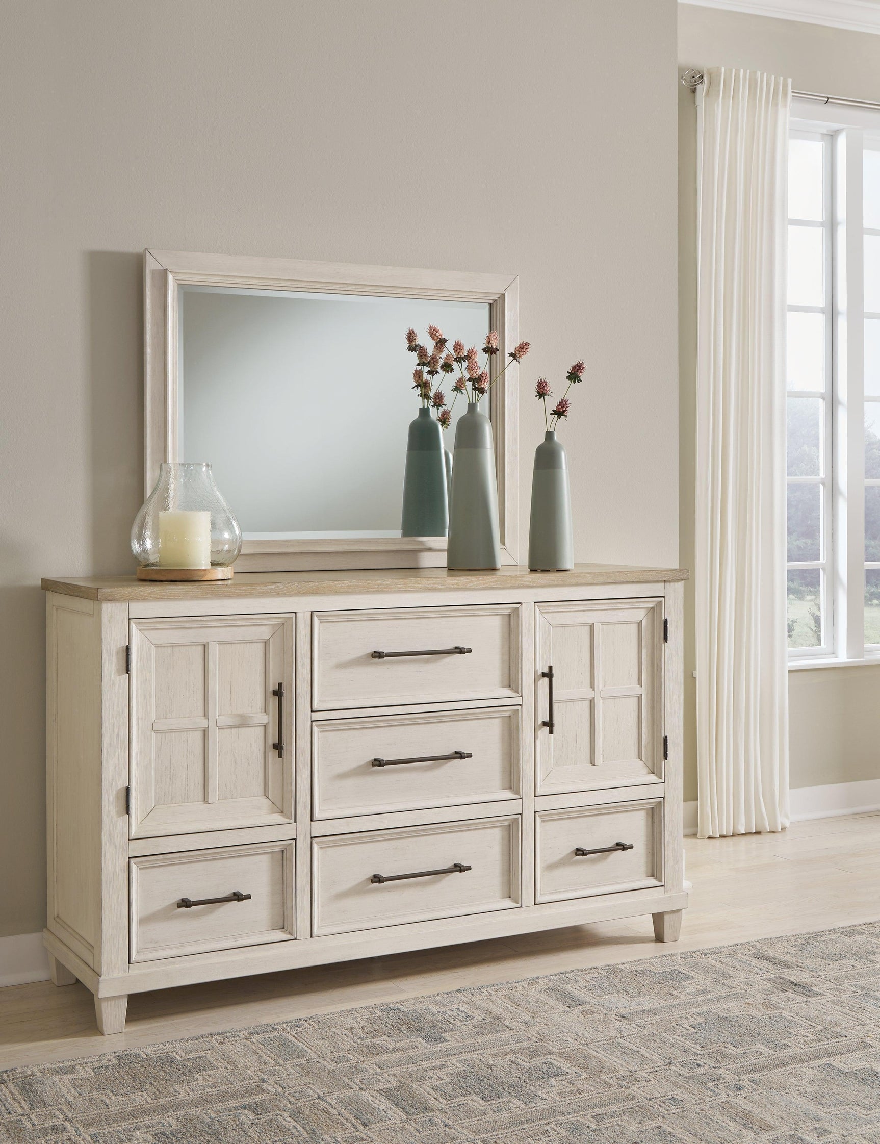 Shaybrock Antique White/Brown Dresser and Mirror