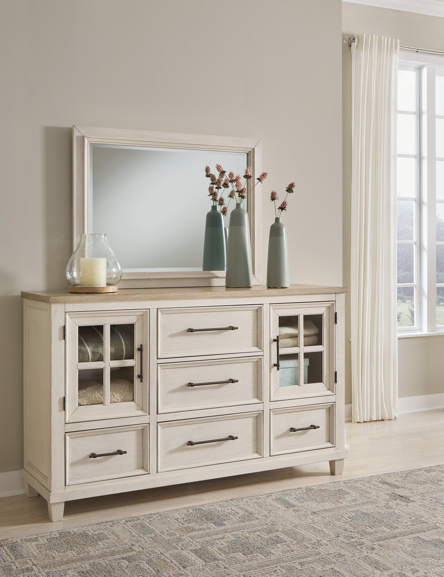 Shaybrock Antique White/Brown Dresser and Mirror