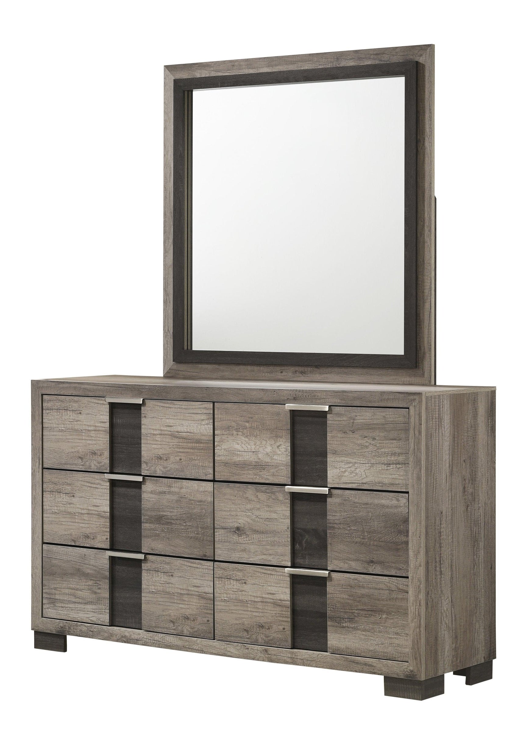 Rangley Night Stand Black/Gray, Contemporary Modern Wood, Metal 6 Drawers - Ella Furniture