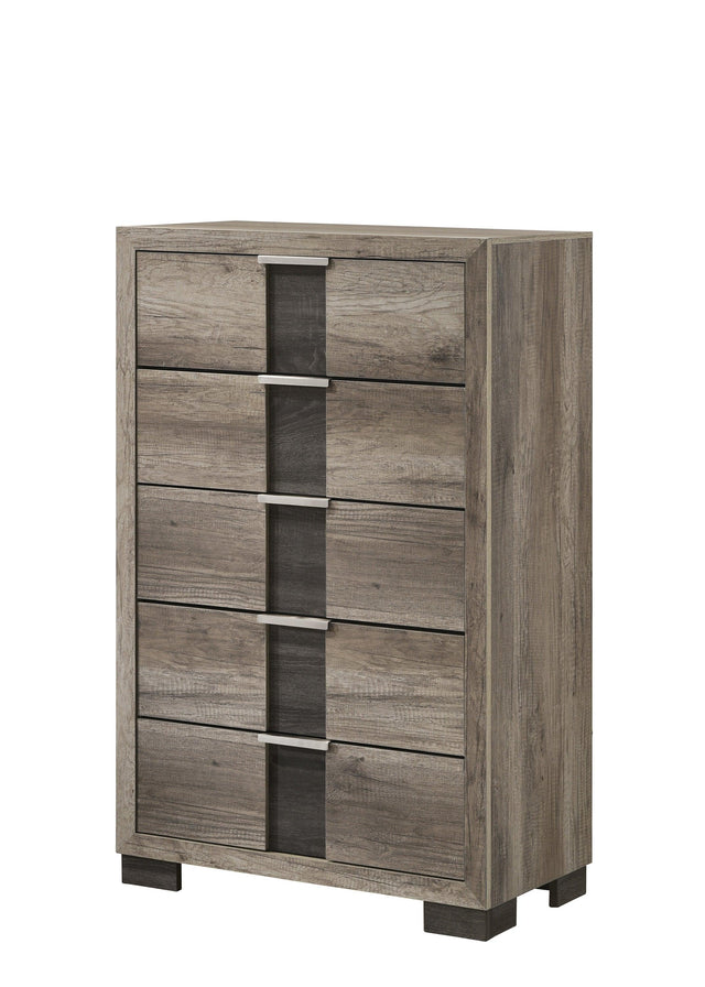 Rangley Chest Gray, Contemporary Modern Wood, 5 Drawers - Ella Furniture