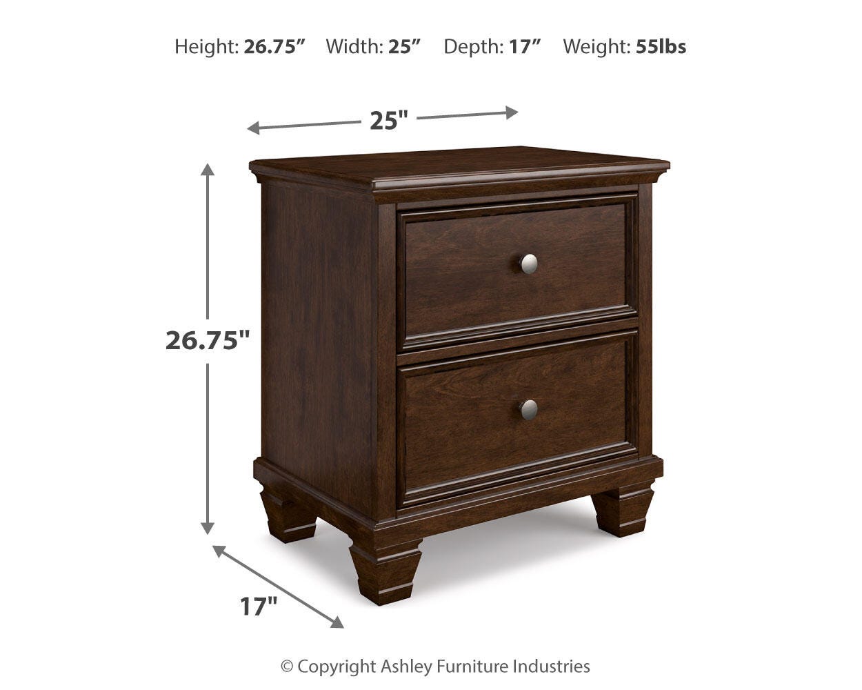 Danabrin Brown Panel Bedroom Set dimension view