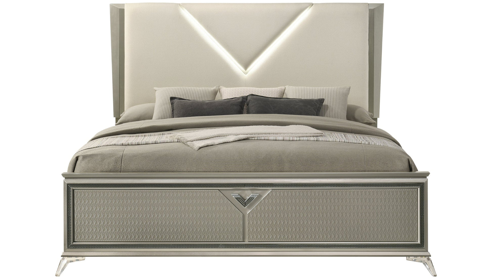 Larana Champagne Upholstered LED Panel Bedroom Set