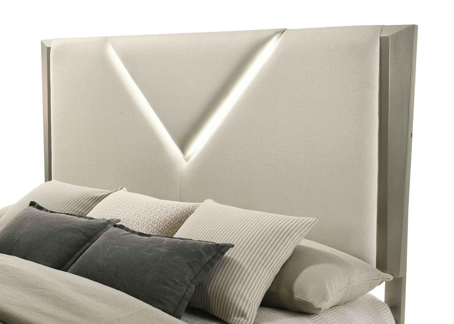 Larana Champagne Upholstered LED Panel Bedroom Set