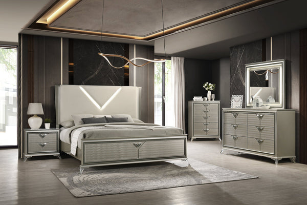 Larana Champagne Upholstered LED Panel Bedroom Set