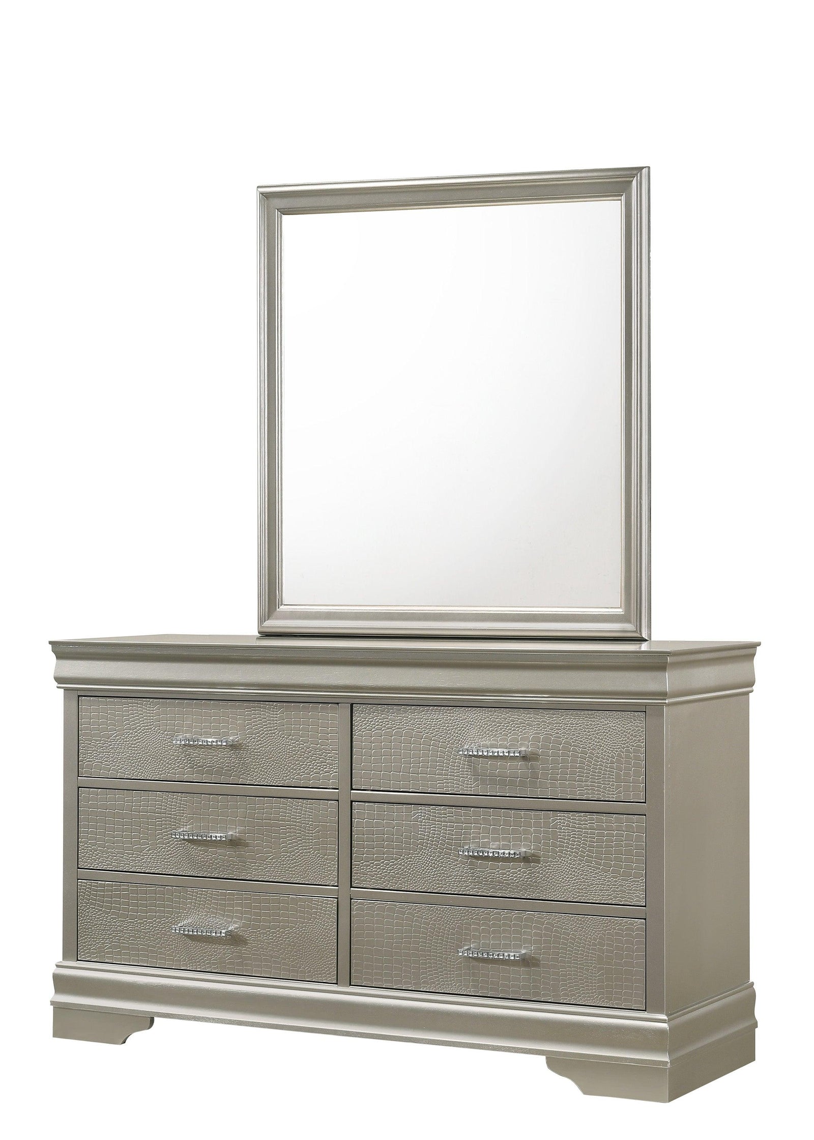 Amalia Dresser Silver, Classic And Modern Wood, Classic Metal 6 Drawers - Ella Furniture