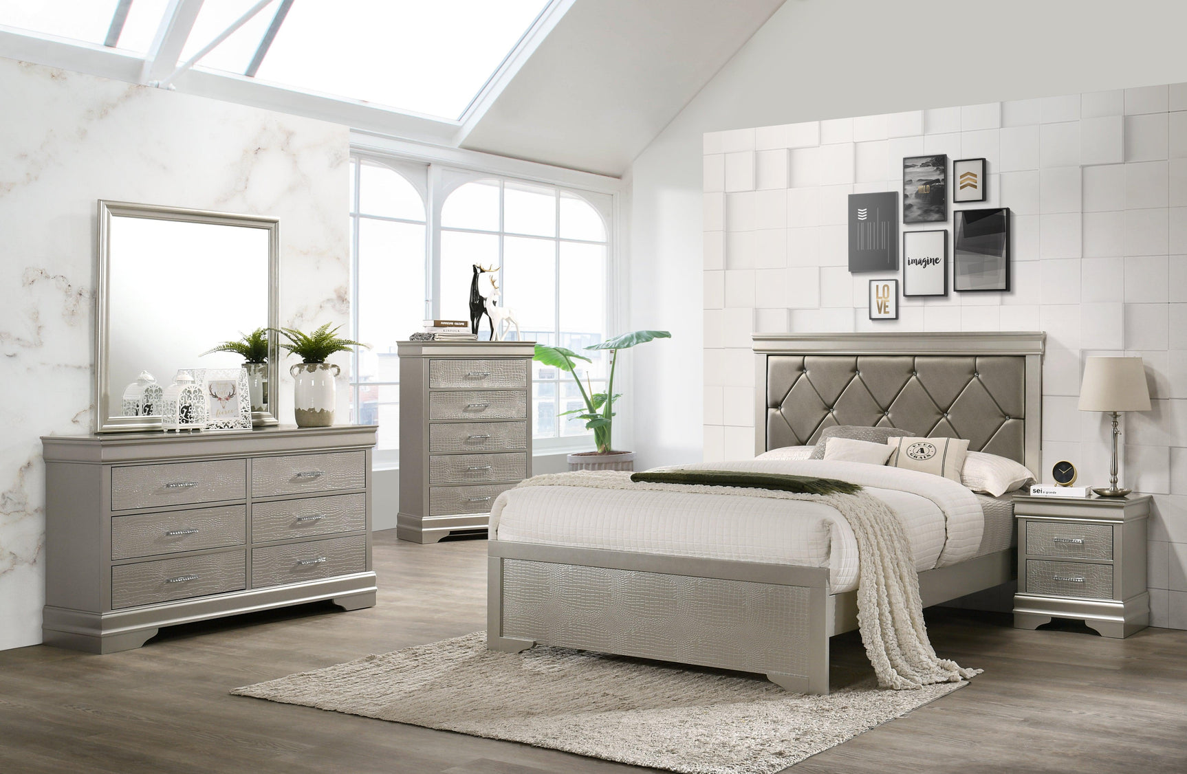 Amalia Silver Sleek And Modern Twin Faux Leather Upholstered Tufted Panel Bed - Ella Furniture