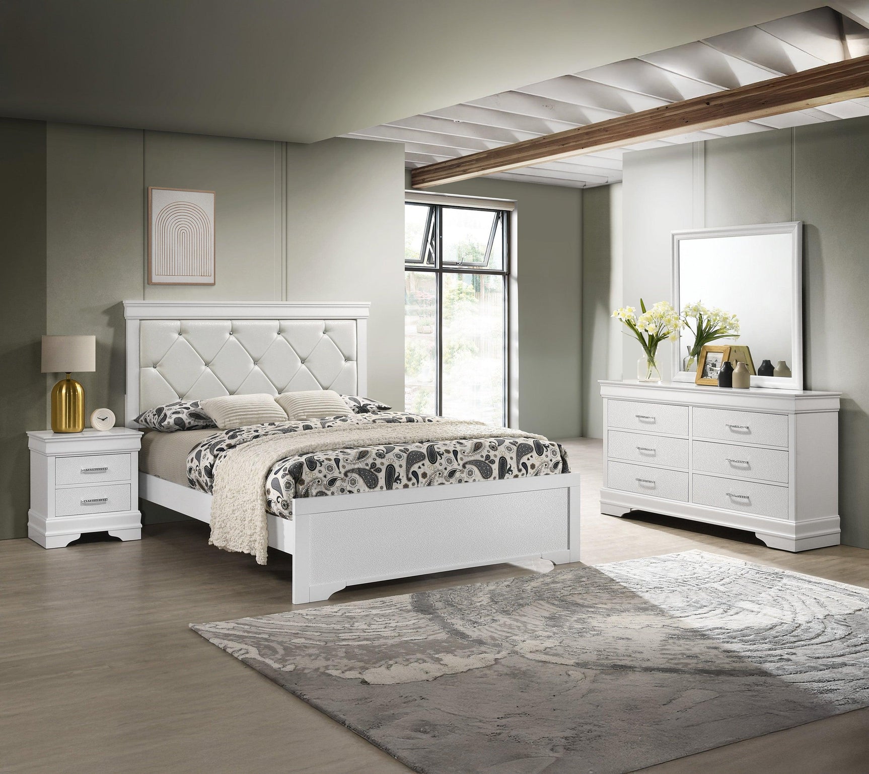 Amalia White Upholstered Tufted Panel Queen Bed