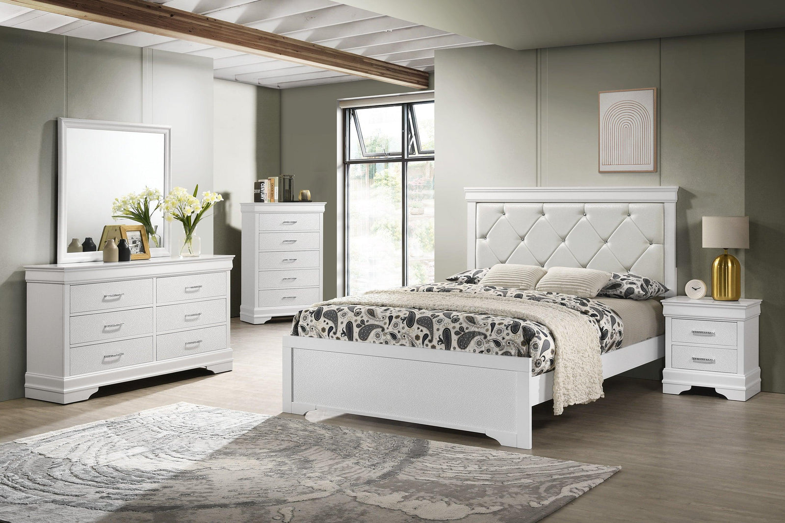 Amalia White Upholstered Tufted Panel Bedroom Set