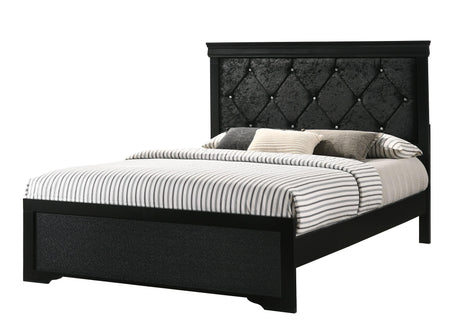 Amalia Black Natural Wood Velvet Upholstered Tufted Panel Bedroom Set - Ella Furniture