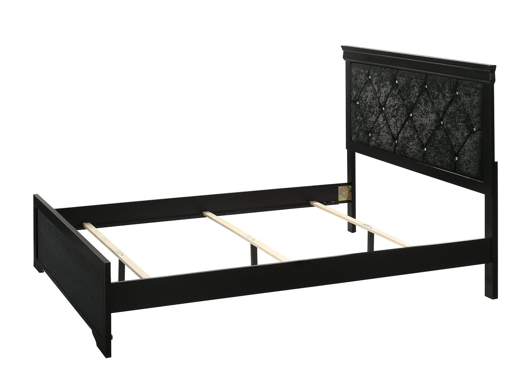 Amalia Black Sleek And Modern Sturdy Metal King Velvet Upholstered Tufted Panel Bed - Ella Furniture