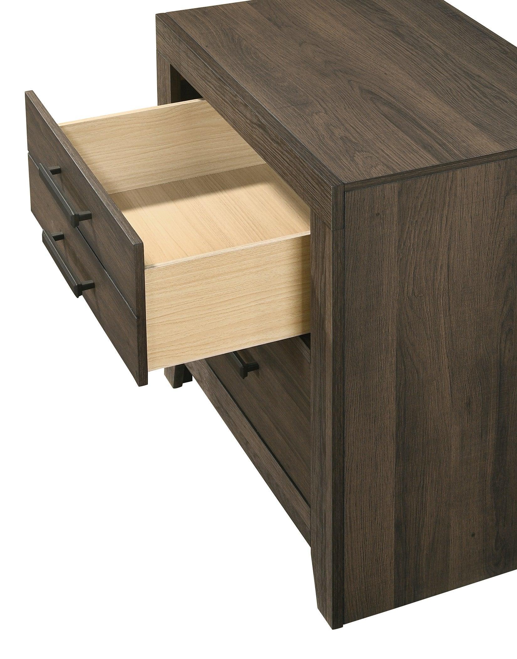 Marley Night Stand Brown, Modern Wood, 2 Metal Drawers - Ella Furniture