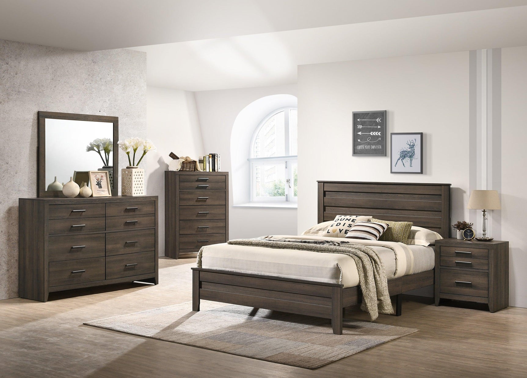 Marley Night Stand Brown, Modern Wood, 2 Metal Drawers - Ella Furniture