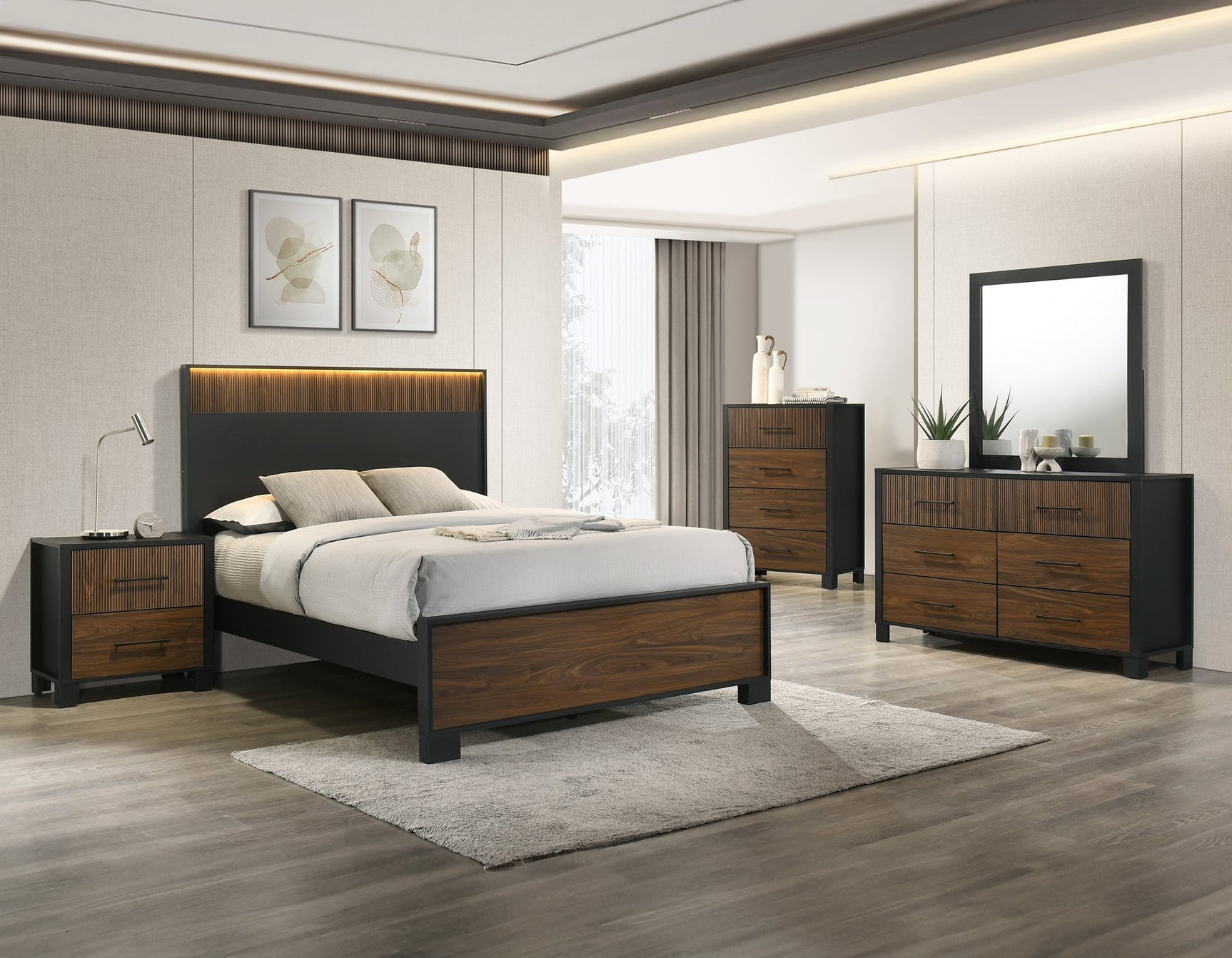 Nemy Brown LED Panel Bedroom Set from Ella Furniture