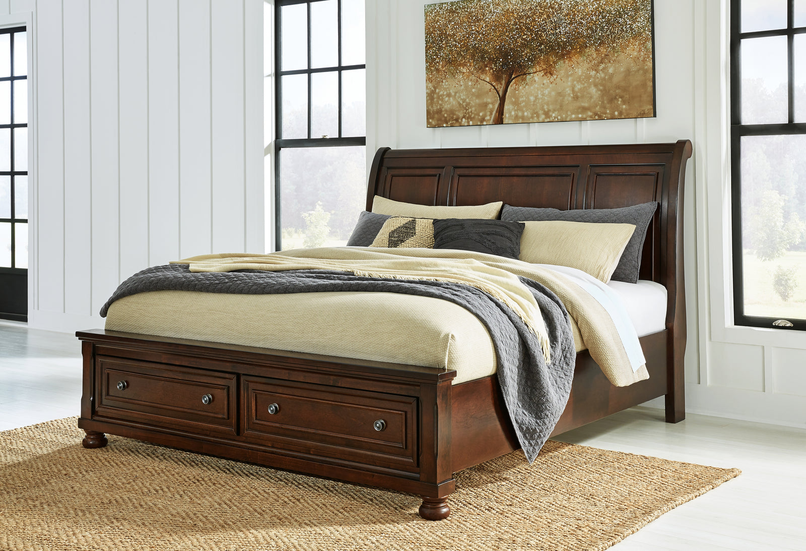 Porter Rustic Brown King Sleigh Storage Bed