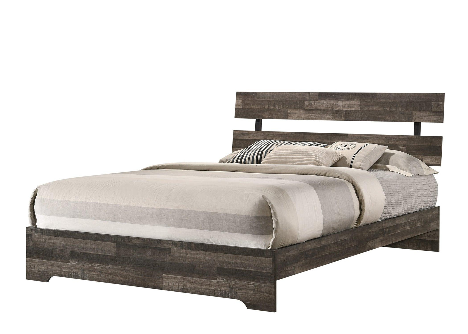 Atticus Brown Classic And Modern Wood And Wood Veneers Queen Platform Bed - Ella Furniture