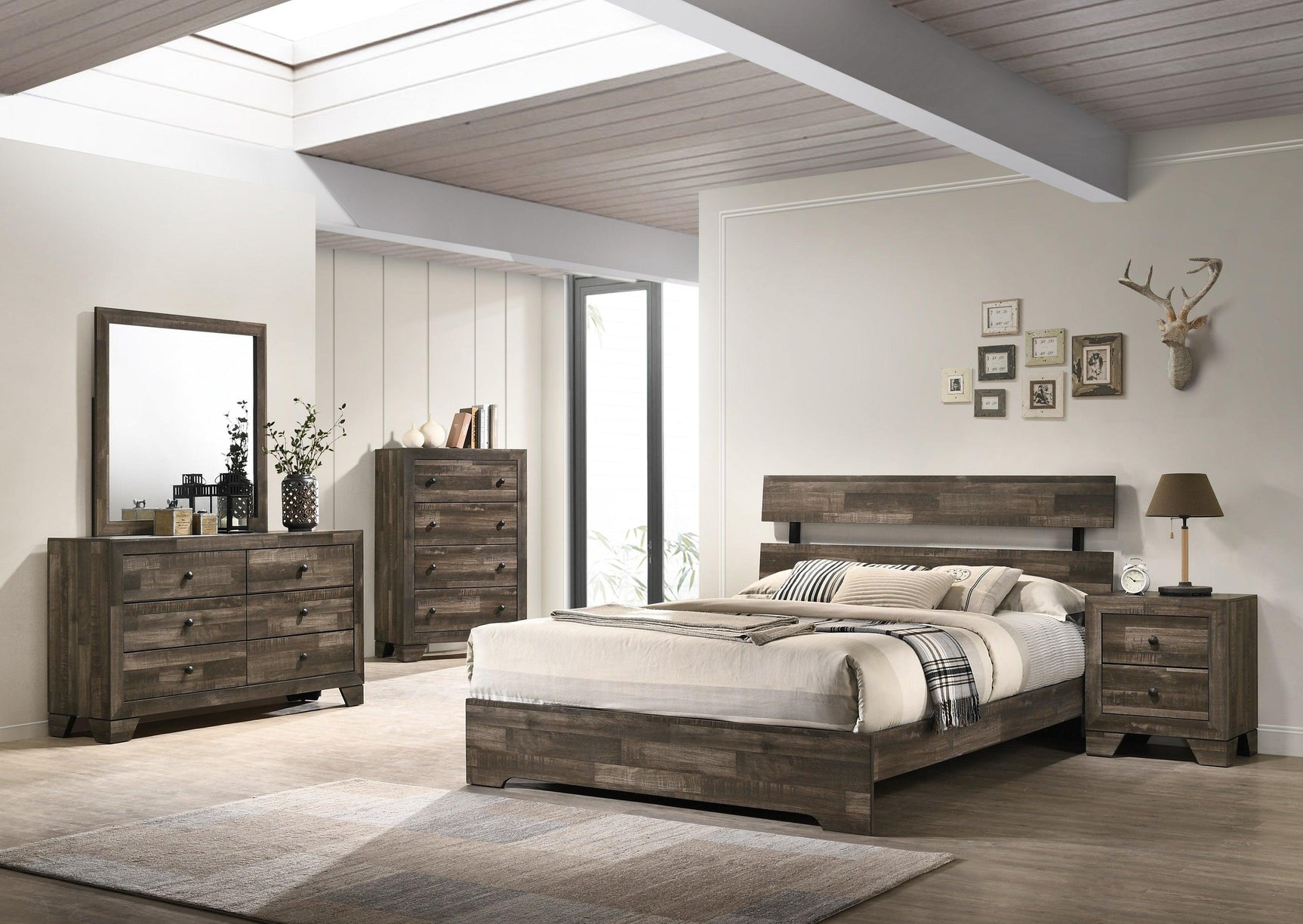 Atticus Brown Classic And Modern Wood And Wood Veneers Twin Platform Bed - Ella Furniture