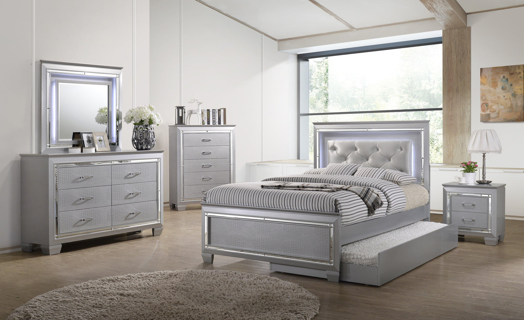 Lillian Dresser Silver, Contemporary Modern Wood, 9 Drawers - Ella Furniture