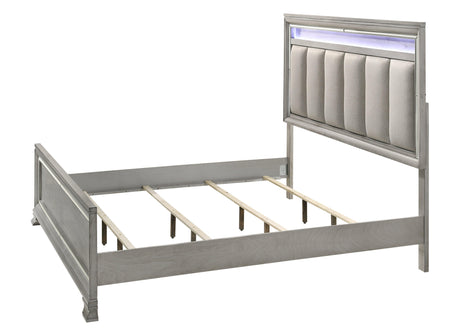 Vail Gray Finish Contemporary LED Upholstered Wood Panel Bedroom Set - Ella Furniture