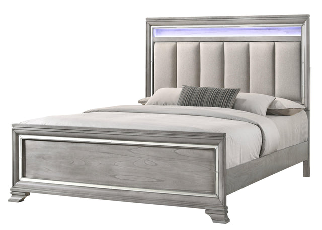 Vail Gray Finish Sleek And Modern Sturdy Metal King LED Fabric Upholstered Panel Bed - Ella Furniture