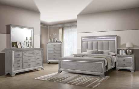 Vail Gray Finish Sleek And Modern Sturdy Metal King LED Fabric Upholstered Panel Bed - Ella Furniture