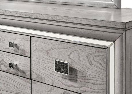 Vail Gray Finish Sleek And Modern Sturdy Metal King LED Fabric Upholstered Panel Bed - Ella Furniture