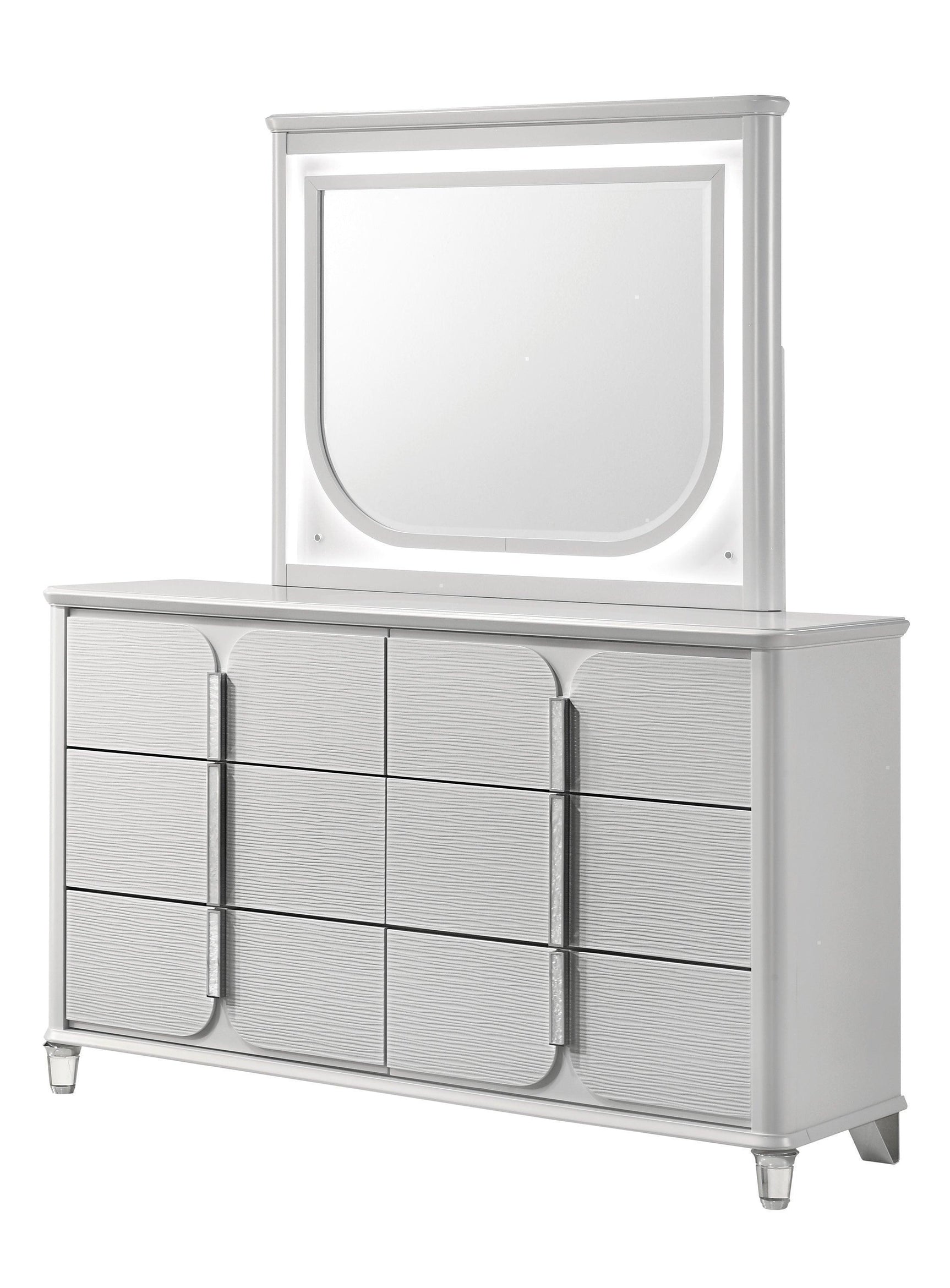 Vivian White Upholstered LED Panel King Bed