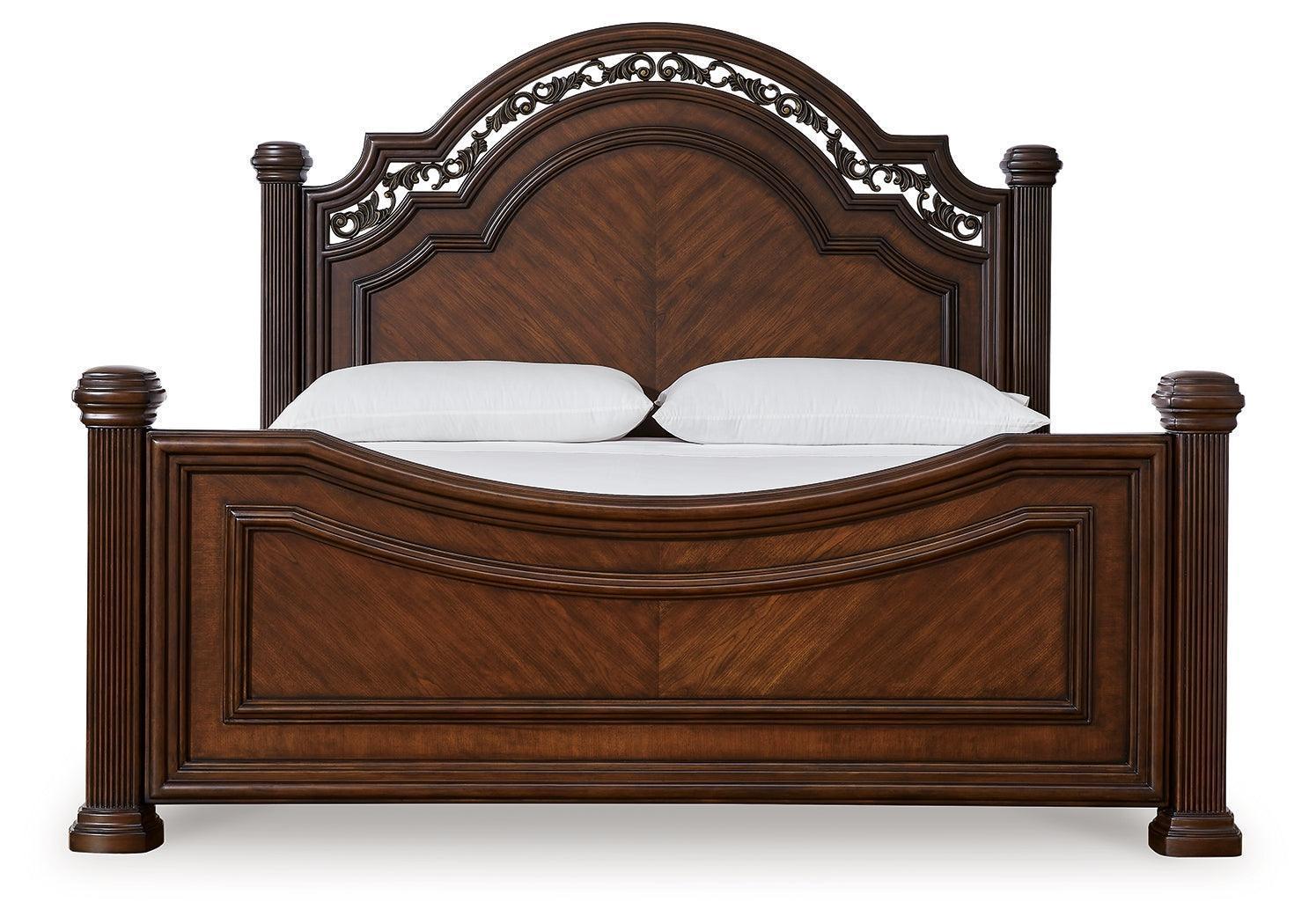 Lavinton Brown King Poster Bed with Ornate Headboard