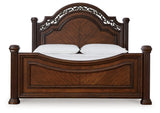 Lavinton Brown Queen Poster Bed with Ornate Headboard