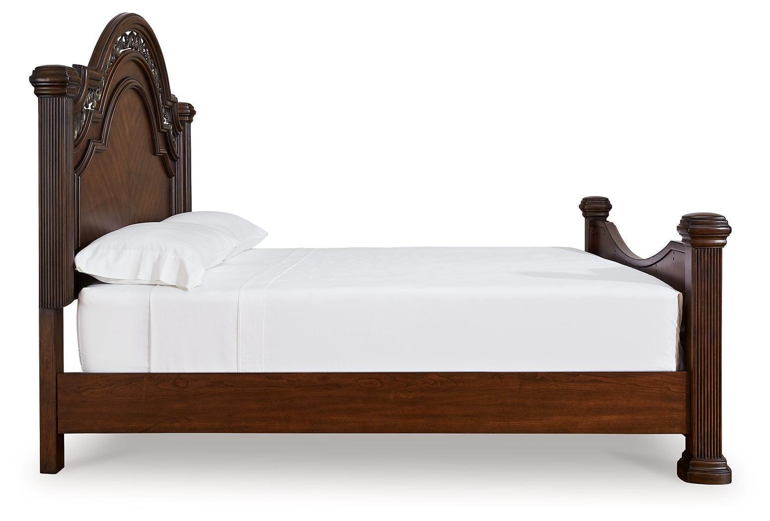 Lavinton Brown Queen Poster Bed with Ornate Headboard