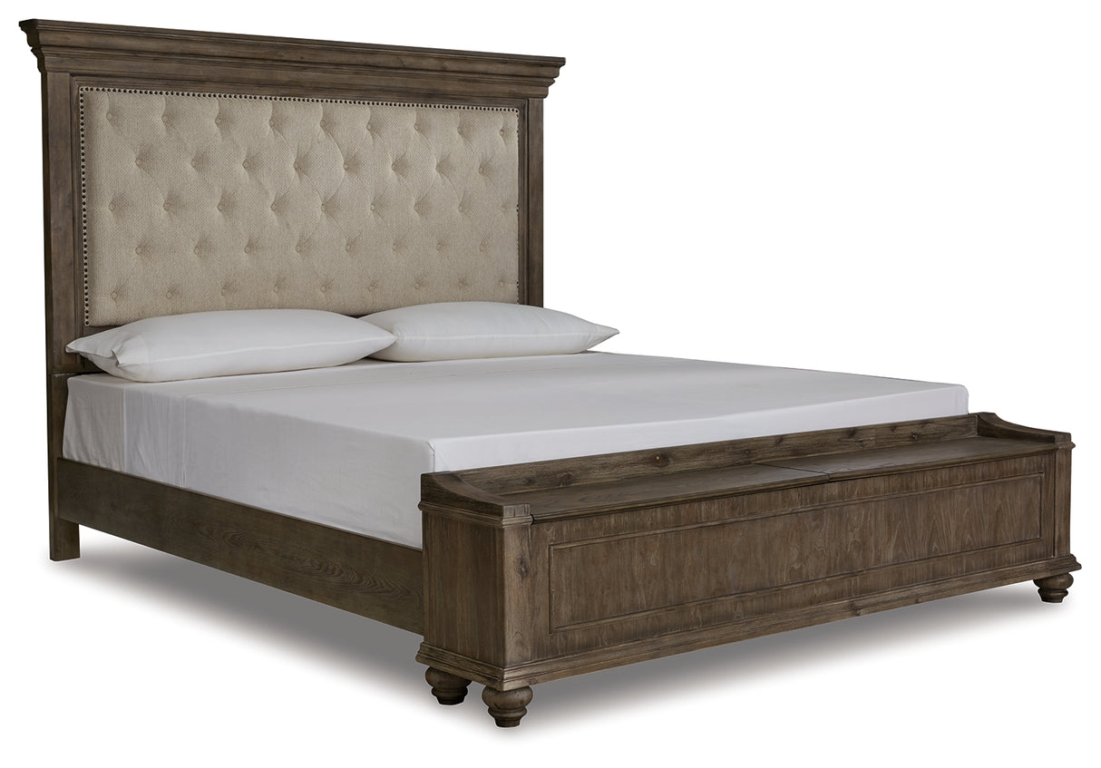 Johnelle Gray King Upholstered Panel Bed With Storage