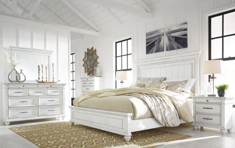 Kanwyn Whitewash King Panel Bed B777B8 - Ella Furniture