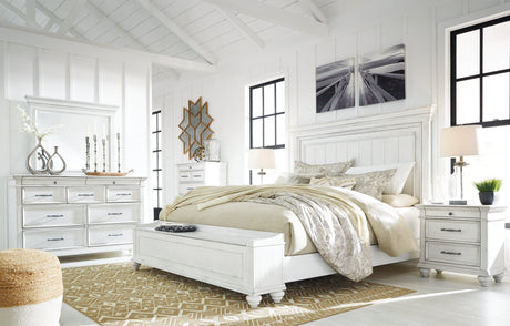 Kanwyn Whitewash King Panel Bed B777B8 - Ella Furniture